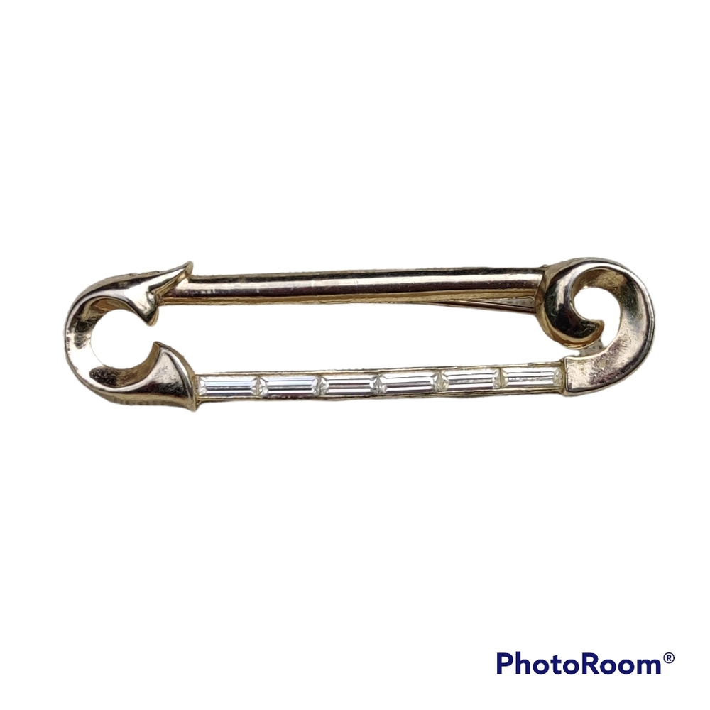Vintage baguette safety pin brooch - Picture 6 of 11